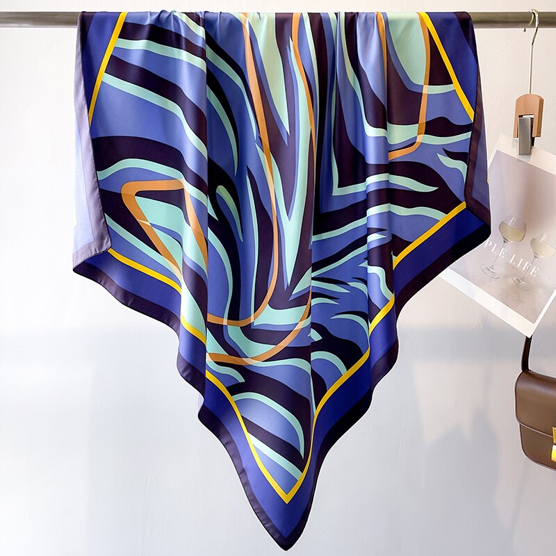 Fashion Print Printing Twill Silk Square Scarf for Women Hijab Muslim Headband Bandana Summer Shawl Beach Stoles Echarpe 2024 FN127-2
