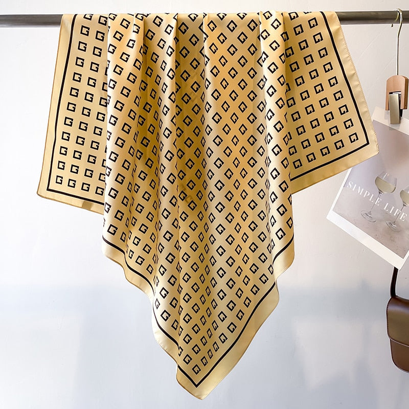 Fashion Print Printing Twill Silk Square Scarf for Women Hijab Muslim Headband Bandana Summer Shawl Beach Stoles Echarpe 2024 FN118-1