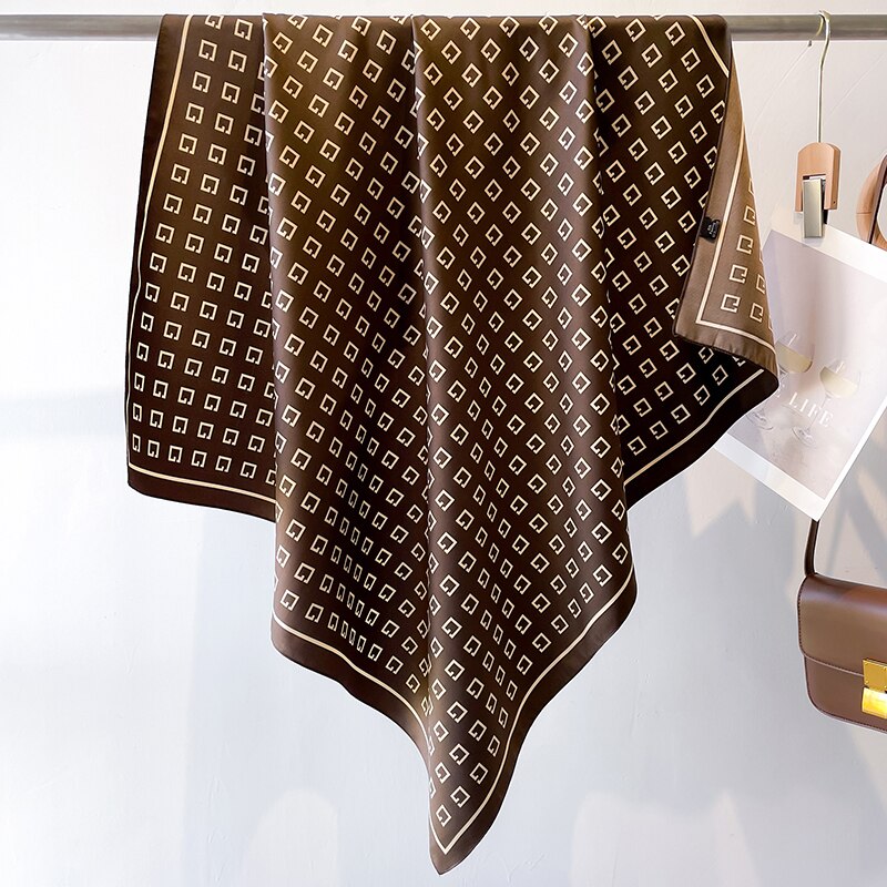 Fashion Print Printing Twill Silk Square Scarf for Women Hijab Muslim Headband Bandana Summer Shawl Beach Stoles Echarpe 2024 FN118-3