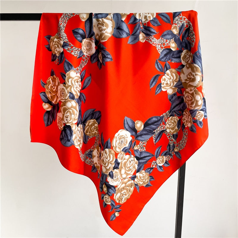 Fashion Print Printing Twill Silk Square Scarf for Women Hijab Muslim Headband Bandana Summer Shawl Beach Stoles Echarpe 2024 FN107-1