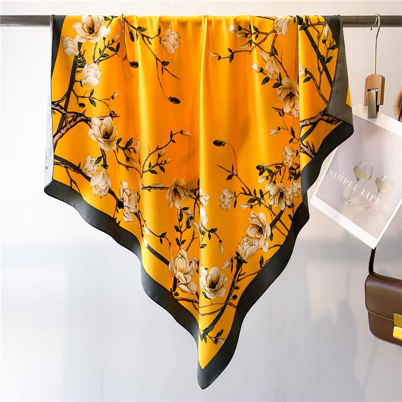 Fashion Print Printing Twill Silk Square Scarf for Women Hijab Muslim Headband Bandana Summer Shawl Beach Stoles Echarpe 2024 FN48-7