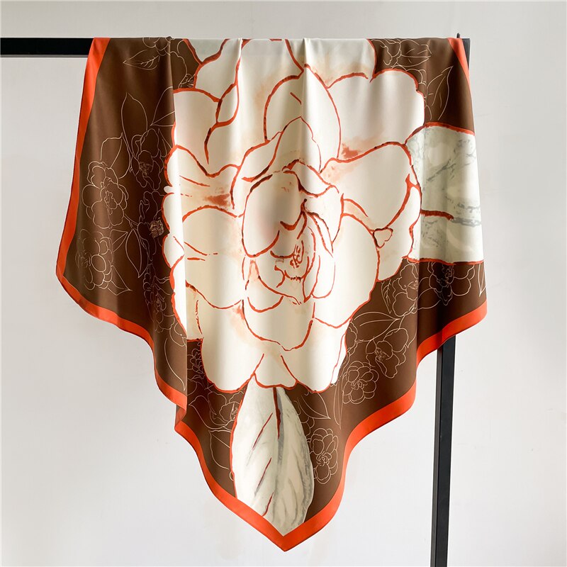Fashion Print Printing Twill Silk Square Scarf for Women Hijab Muslim Headband Bandana Summer Shawl Beach Stoles Echarpe 2024 FN106-2
