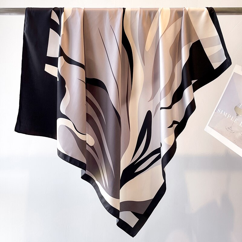 Fashion Print Printing Twill Silk Square Scarf for Women Hijab Muslim Headband Bandana Summer Shawl Beach Stoles Echarpe 2024 FN131-2