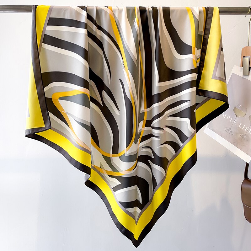 Fashion Print Printing Twill Silk Square Scarf for Women Hijab Muslim Headband Bandana Summer Shawl Beach Stoles Echarpe 2024 FN127-3