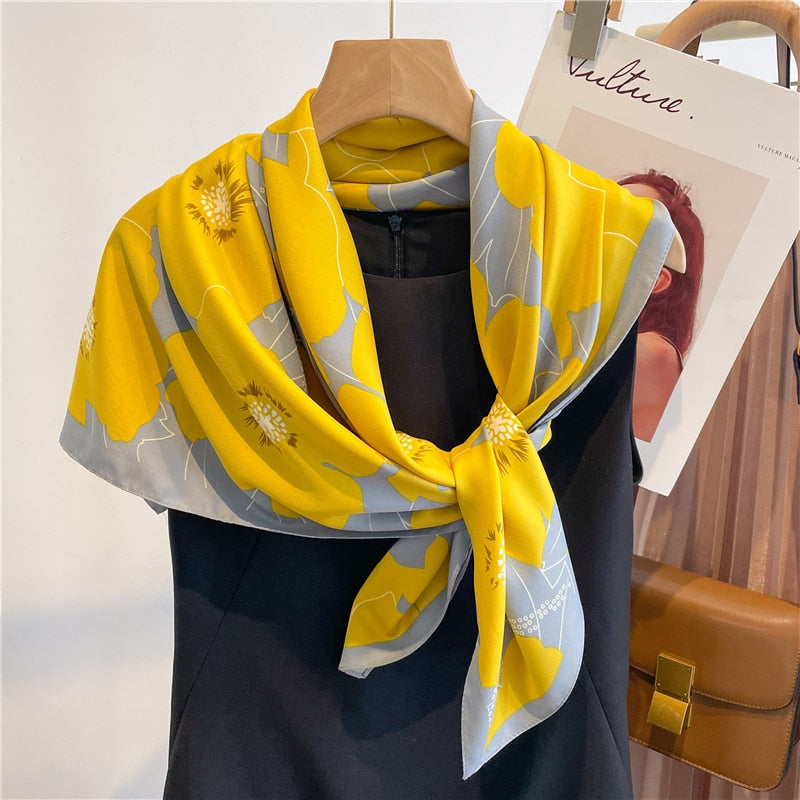 Fashion Print Printing Twill Silk Square Scarf for Women Hijab Muslim Headband Bandana Summer Shawl Beach Stoles Echarpe 2024 FN89-4