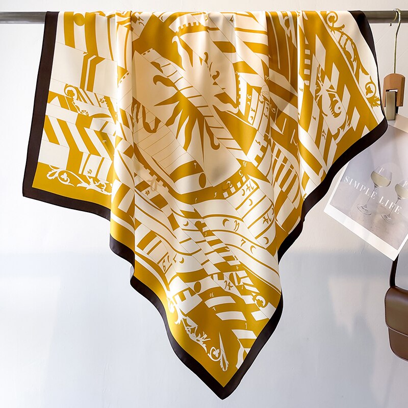 Fashion Print Printing Twill Silk Square Scarf for Women Hijab Muslim Headband Bandana Summer Shawl Beach Stoles Echarpe 2024 FN129-1