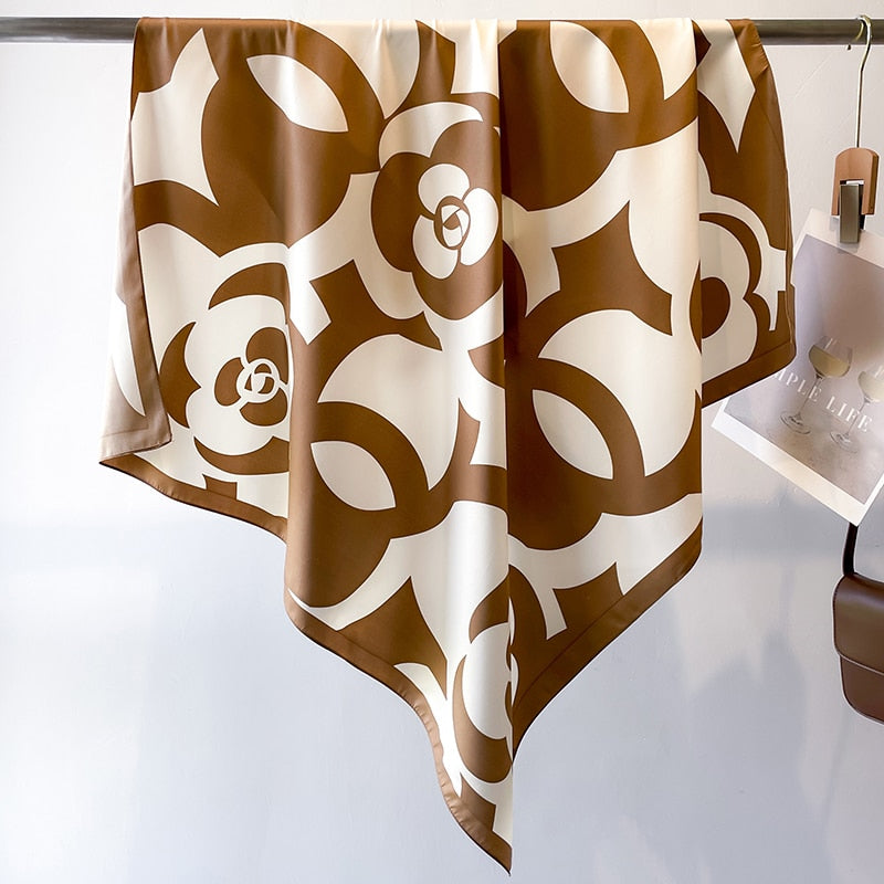 Fashion Print Printing Twill Silk Square Scarf for Women Hijab Muslim Headband Bandana Summer Shawl Beach Stoles Echarpe 2024 FN125-5