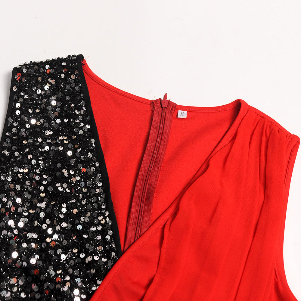 Fashion Sequin Print V-neck Jumpsuit Women Office Lady Elegant Sleeveless Jumpsuit Casual Overalls for Women