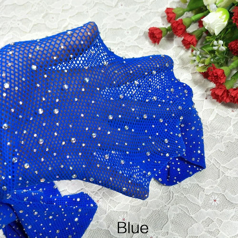 Fashion Shiny Fishnet Tights Pantyhose Glitter Small Mesh Thin Pantyhose Women Blue One Size
