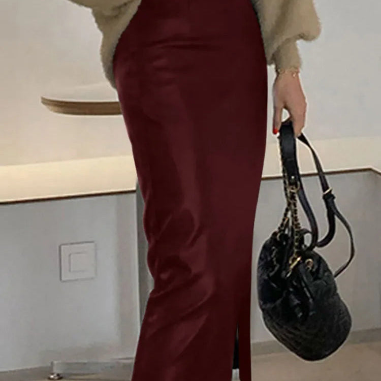 Fashion Side Slit Skirts ZANZEA PU Leather Women Elegant High Waist Bodycon Sheath Midi Jupes 2023 Autumn Sexy Slim Faldas Mujer