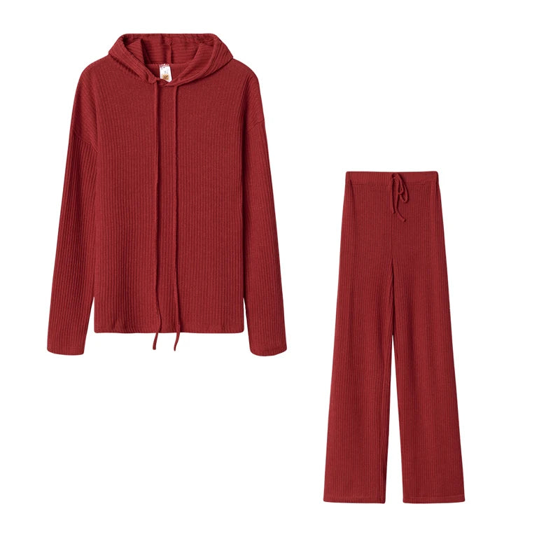 Fashion Spring and Autumn Fashion Women's Long Sleeve Baggy Hat Casual Suit Claret