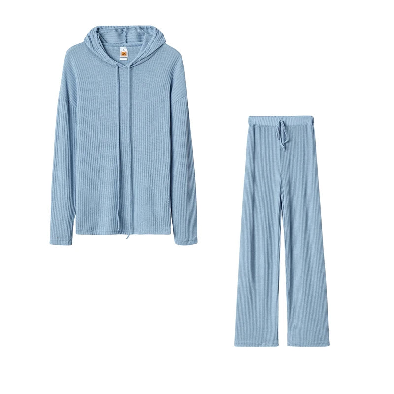 Fashion Spring and Autumn Fashion Women's Long Sleeve Baggy Hat Casual Suit SKY BLUE