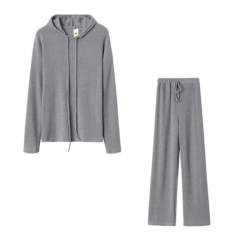 Fashion Spring and Autumn Fashion Women's Long Sleeve Baggy Hat Casual Suit GRAY