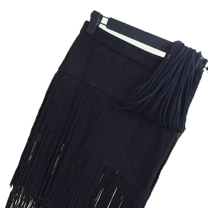 Fashion Vintage Skirts New Heavy Hierarchical High Waist Straight Leather Skirt Fringed Suede Tassel Saias Skirts Womens Black Women Skirts
