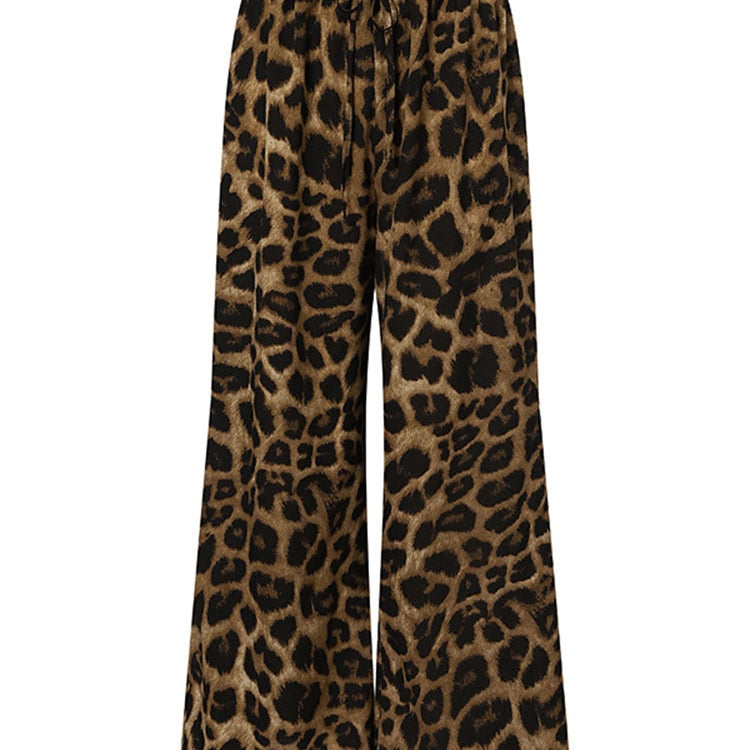 Fashion Women Leopard Print Pant Sets Casual Loose Tops and Pant Outfits Autumn Wide Leg Pant Leisure Two Piece Sets
