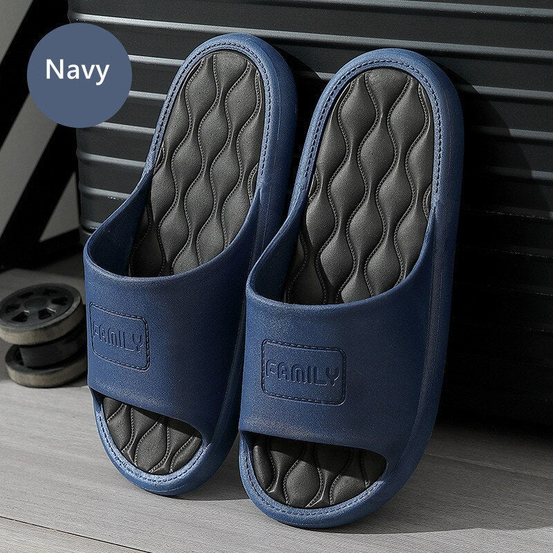 Fashion Women Men Slippers Indoor Outdoor Flip Flops Summer Beach Sandals Soft Non-Slip Bathroom Flats Couples Home Shoes Navy