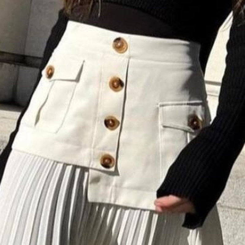 Fashion Women's Skirt High Waist Spliced Single Breasted Pleated Irregular Solid Color Long Skirts Spring 2024 New 17A6142