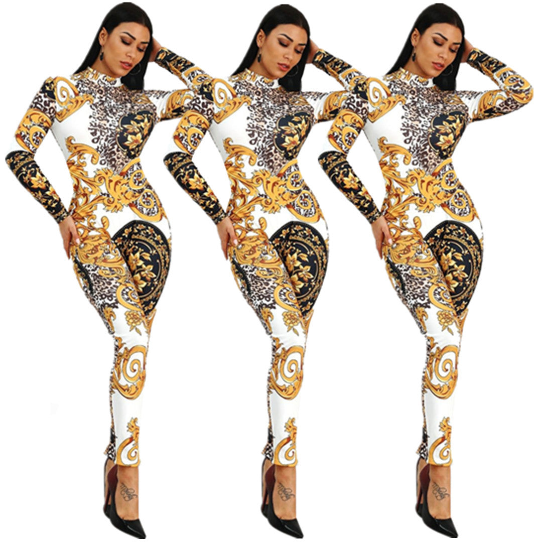 Fashion casual printed jumpsuit