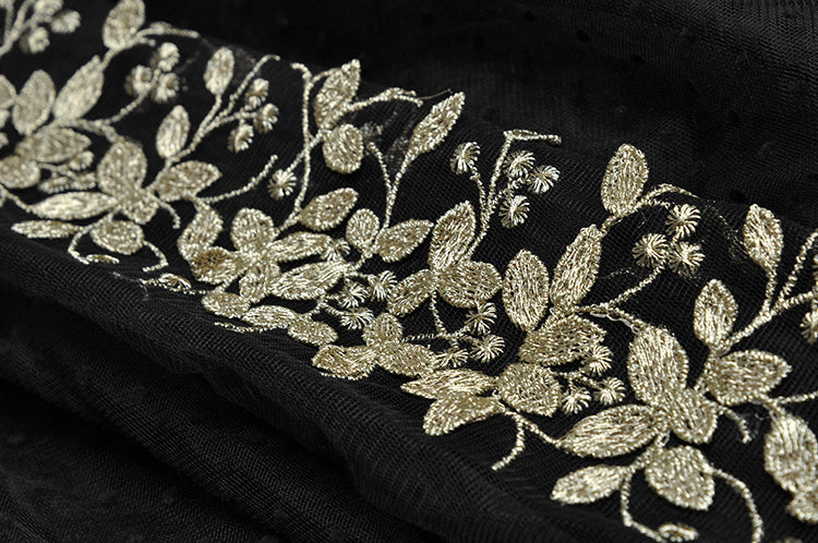 Fashion runway maxi dress V-neck high quality Lace mesh stitching Gold thread embroidery Slim party long dress Women