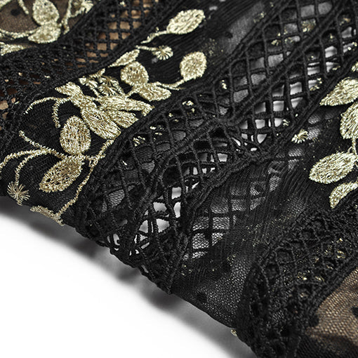 Fashion runway maxi dress V-neck high quality Lace mesh stitching Gold thread embroidery Slim party long dress Women