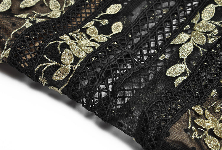 Fashion runway maxi dress V-neck high quality Lace mesh stitching Gold thread embroidery Slim party long dress Women