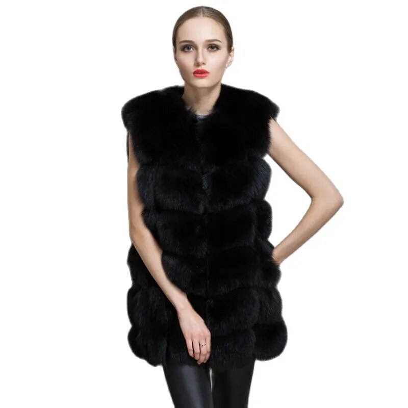 Fashion winter warm fur coat Natural fox fur women's coat Real fox fur coat Thick fur coat black