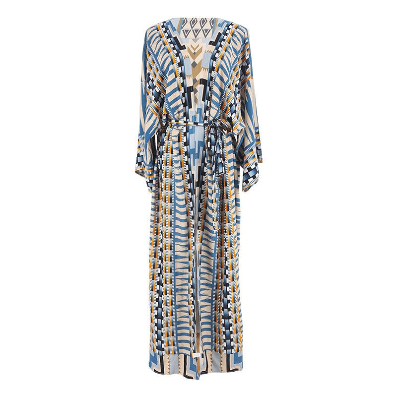 Fashionable Geometric Beach Cover-Up Swimwear Coat with Loose Fit and Sun Protection Pattern Shawl Featuring Sun Protection