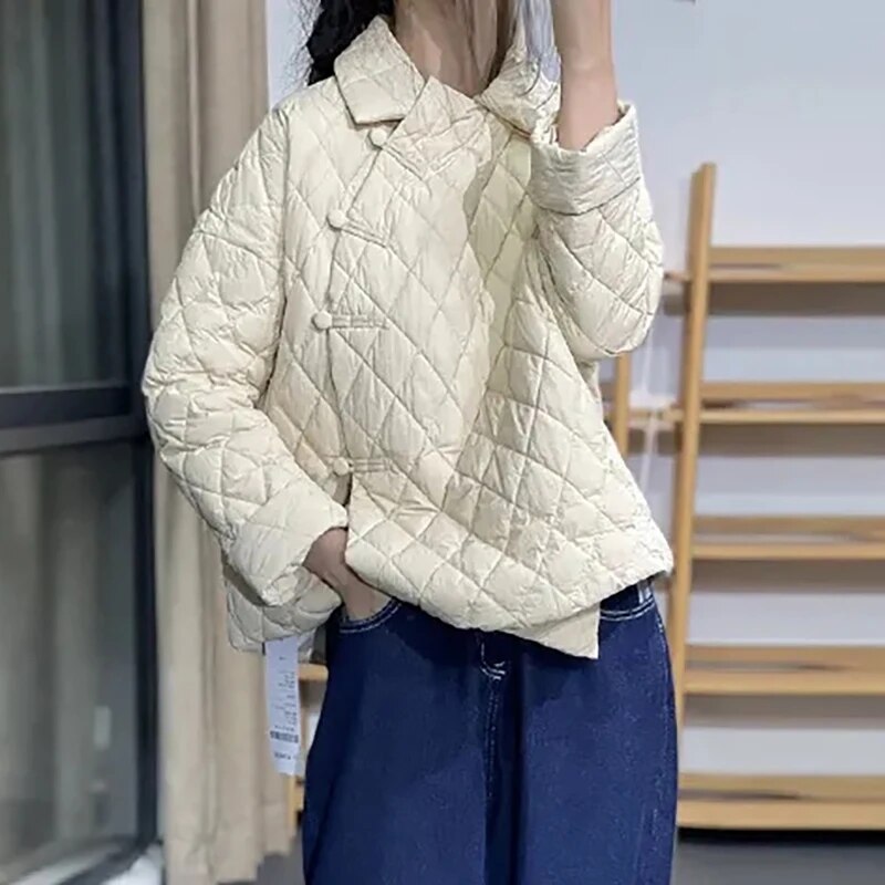 Fashionable Irregular Single Breasted Lapel Casual Cotton Jacket Autumn Winter New Women's Thickened Warm Loose Jacket