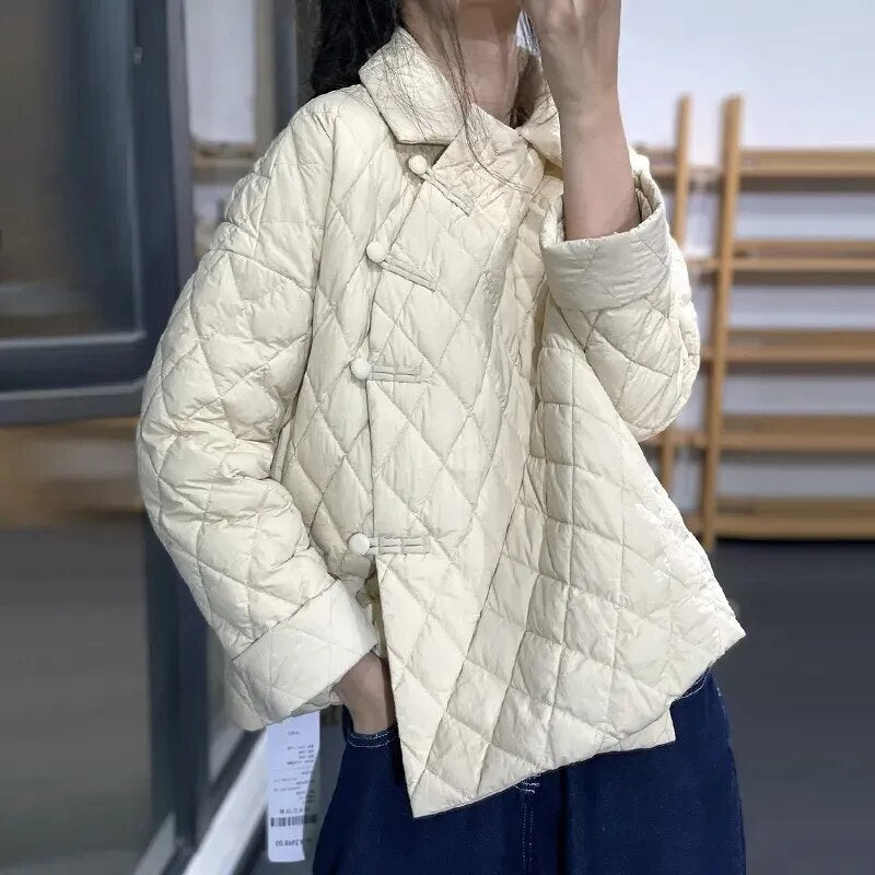 Fashionable Irregular Single Breasted Lapel Casual Cotton Jacket Autumn Winter New Women's Thickened Warm Loose Jacket AMAIO