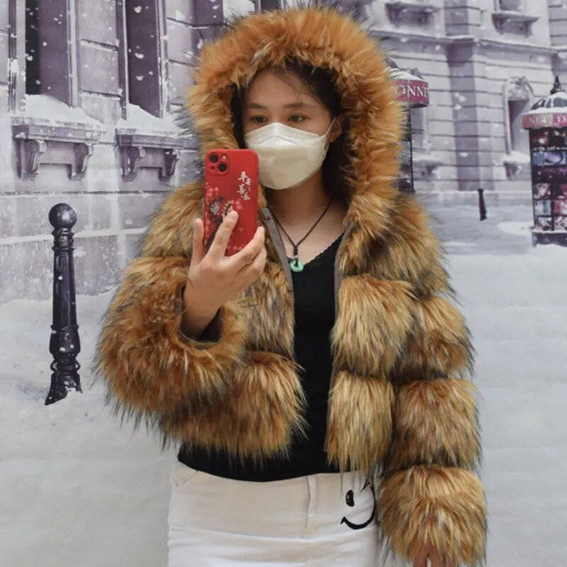 Faux Fur Coat Women's Jacket Winter Fashion Warm Thick Fox Raccoon Leather Brown Plus Size 2022 Especially Fake Fur Cold Coat