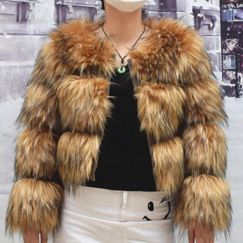 Faux Fur Coat Women's Jacket Winter Fashion Warm Thick Fox Raccoon Leather Brown Plus Size 2022 Especially Fake Fur Cold Coat