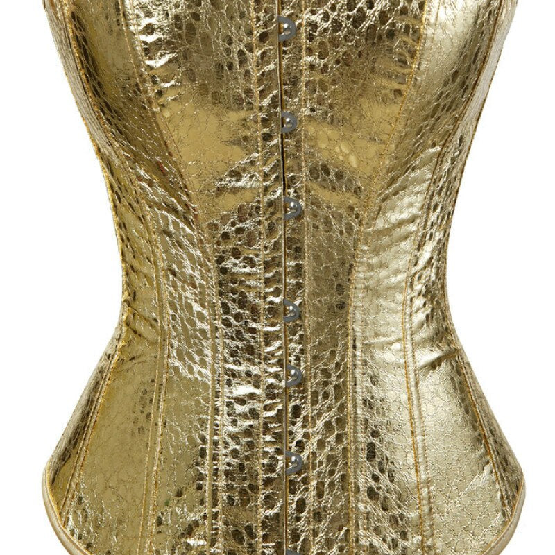 Female Faux Leather Corsets Steampunk Gothic Punk Corset Sexy Lingerie Bustiers Top Burlesque Plus Size Nightclub Costume Gold Gold