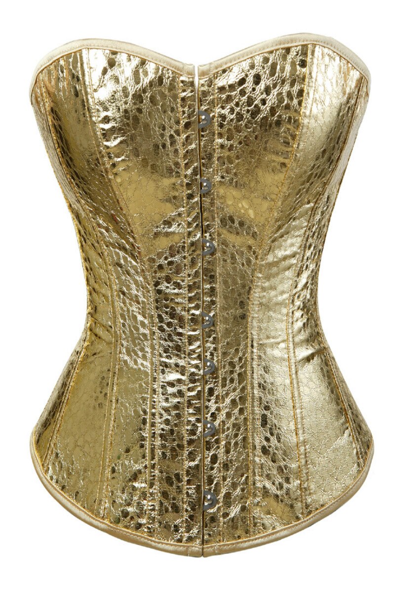 Female Faux Leather Corsets Steampunk Gothic Punk Corset Sexy Lingerie Bustiers Top Burlesque Plus Size Nightclub Costume Gold Gold