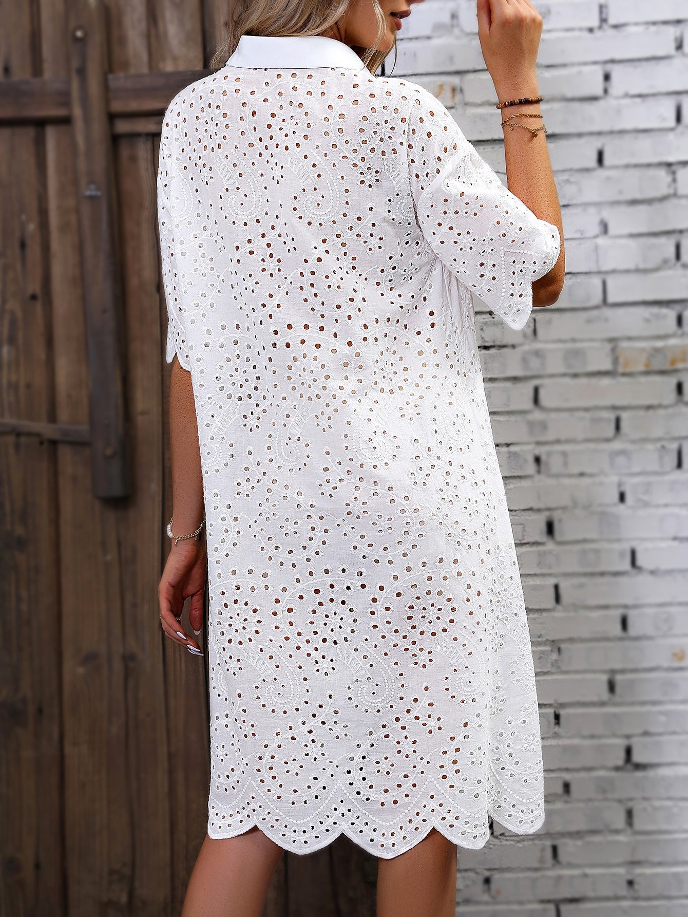 Finjani Eyelet Embroidery Drop Shoulder Dress Women's Button Front Dresses For Summer Elegant Party Dresses For Women 2024 New