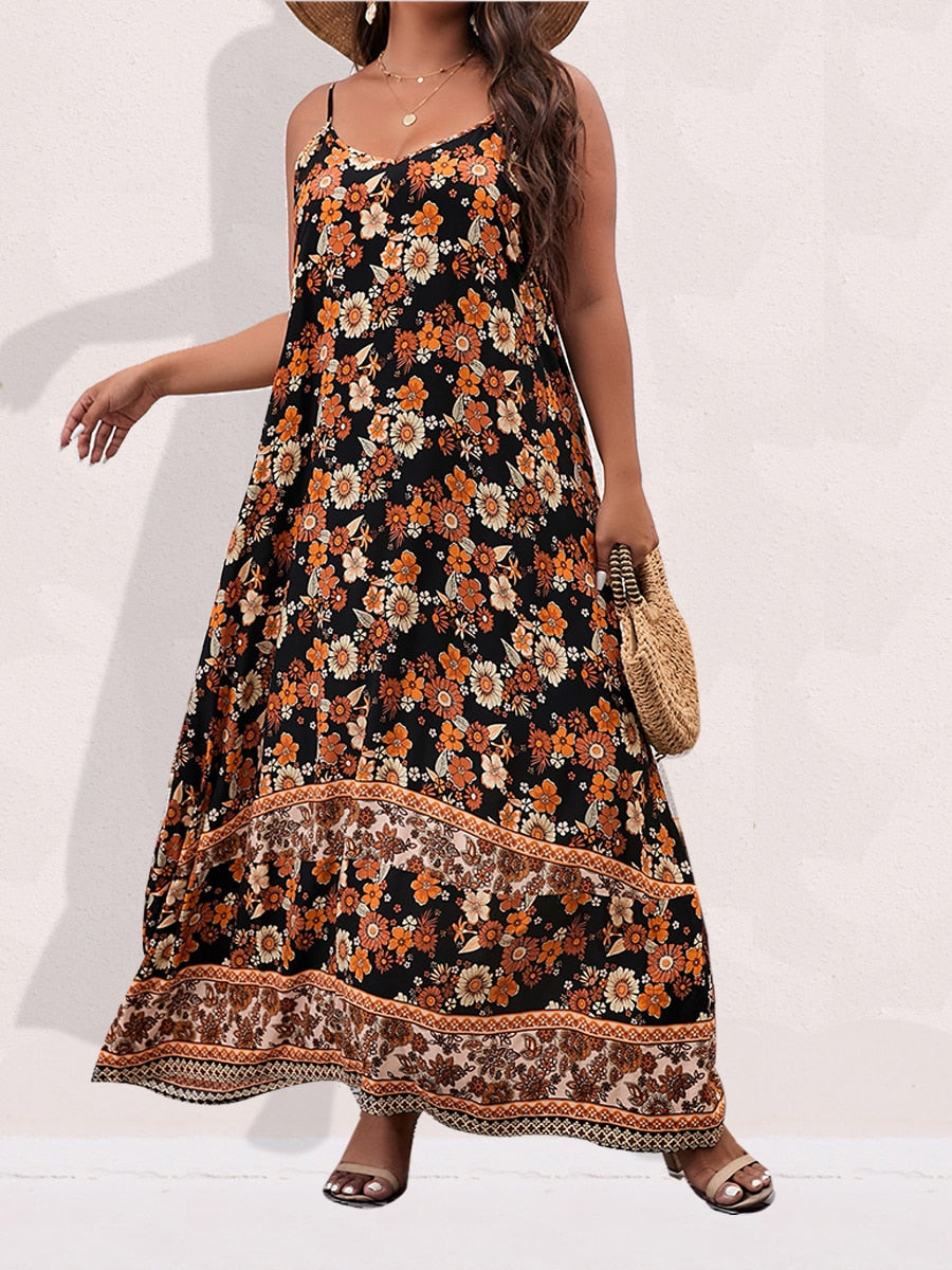 Finjani Women's Dress Plus Size Cami Dresses Summer Backless Maxi Dress Floral Print Formal Party Dresses 2024 0449