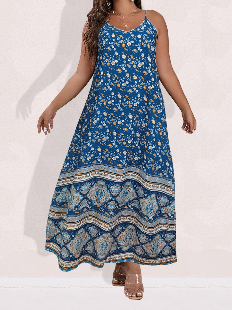 Finjani Women's Dress Plus Size Cami Dresses Summer Backless Maxi Dress Floral Print Formal Party Dresses 2024 0446