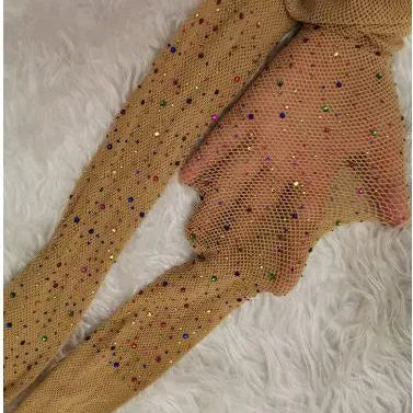 Fishnet Diamond Pantyhose Women Sexy Fashion Shiny Net Tights Female Slim Rhinestone Mesh Nylon Stockings Tights 02 One Size