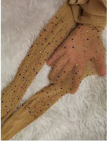 Fishnet Diamond Pantyhose Women Sexy Fashion Shiny Net Tights Female Slim Rhinestone Mesh Nylon Stockings Tights 02 One Size
