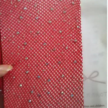 Fishnet Diamond Pantyhose Women Sexy Fashion Shiny Net Tights Female Slim Rhinestone Mesh Nylon Stockings Tights Red One Size