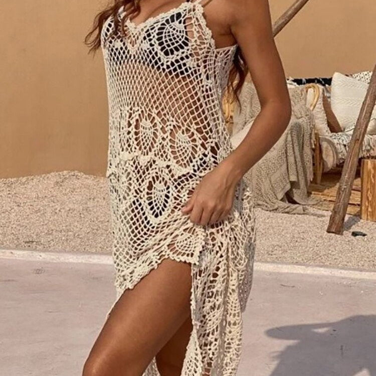 Fitshinling Bohemian Hollow Out Pareo Beach Outfits Swimwear New In Lace Summer Dress Holiday Beachwear Sundress