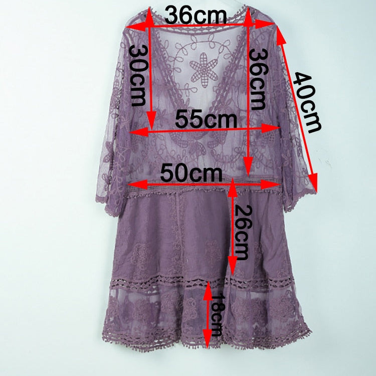 Fitshinling Deep V Neck Boho Beach Outing Sheer Sexy Lace Tunic Pareo Swimwear Summer