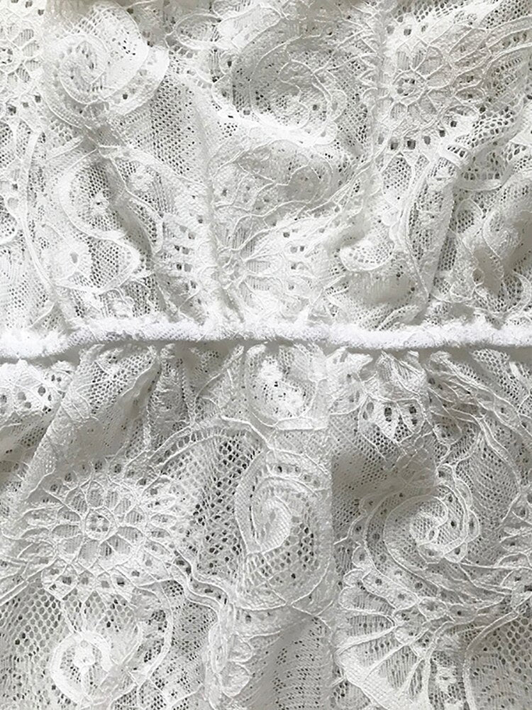 Fitshinling Deep V Neck Lace Beach Pareos Swimwear Long Sleeve Bohemian Slim Sexy Short Dresses Women Holiday Bikini Cover-Up