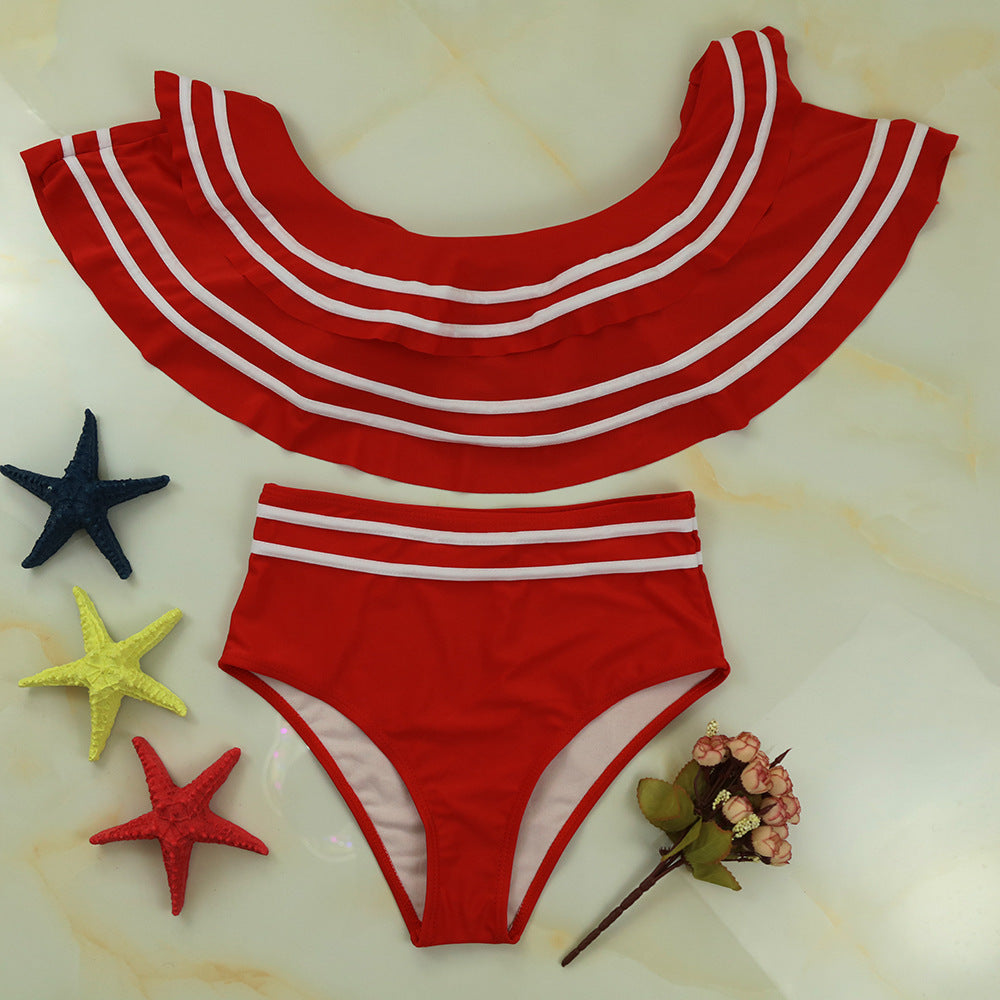 Flashing striped high waist pants sexy bikini Red