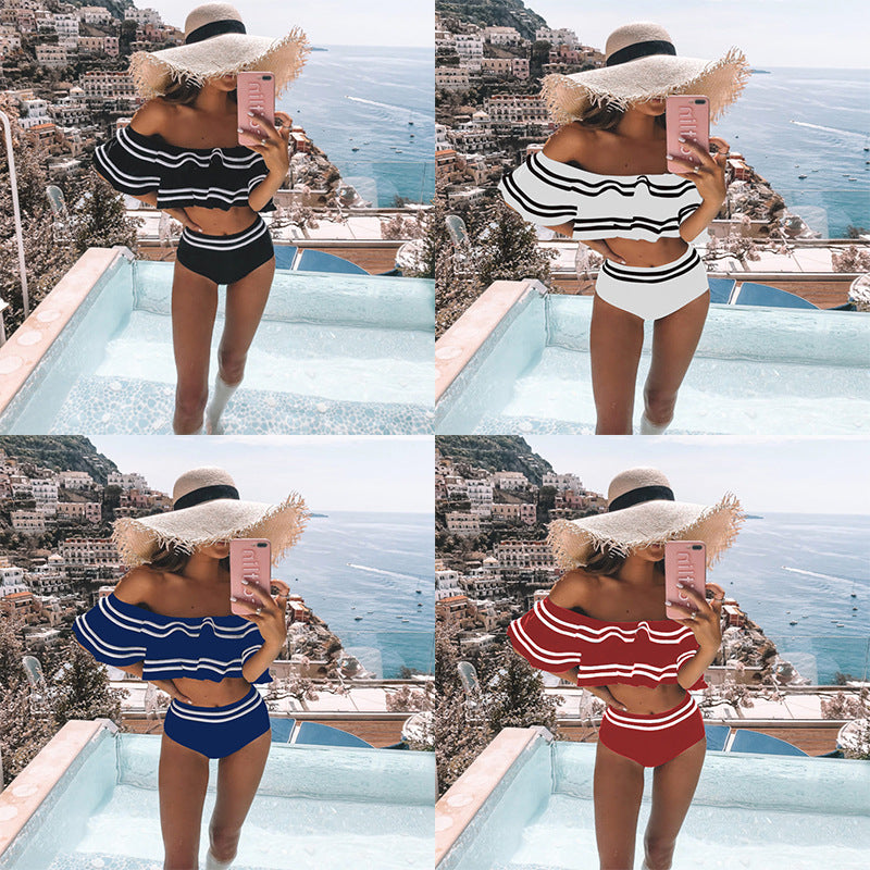 Flashing striped high waist pants sexy bikini