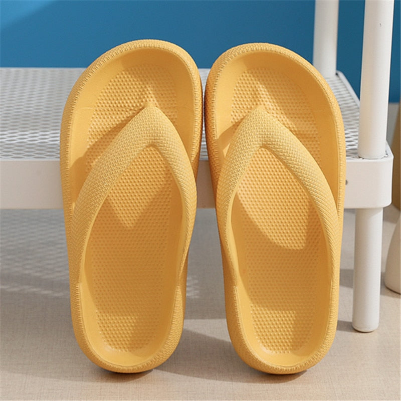 Flip Flops Wholesale Summer Casual Thong Slippers Outdoor Beach Sandals EVA Flat Platform Comfy Shoes Women Couple Thick Soled Yellow