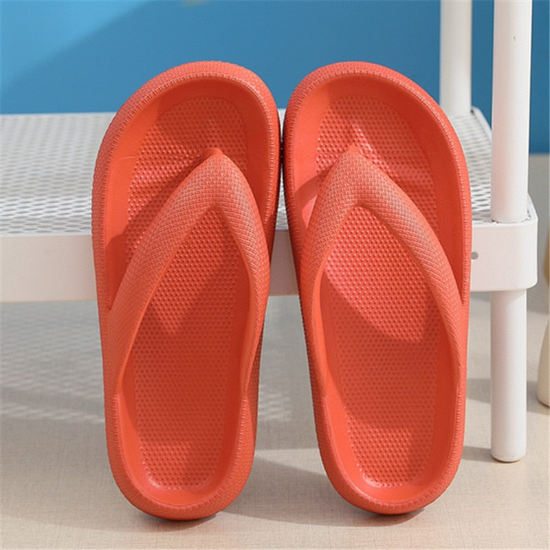 Flip Flops Wholesale Summer Casual Thong Slippers Outdoor Beach Sandals EVA Flat Platform Comfy Shoes Women Couple Thick Soled Orange