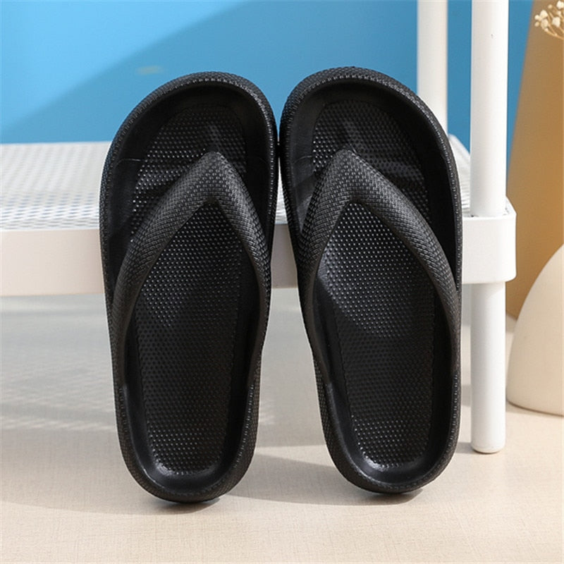 Flip Flops Wholesale Summer Casual Thong Slippers Outdoor Beach Sandals EVA Flat Platform Comfy Shoes Women Couple Thick Soled Black
