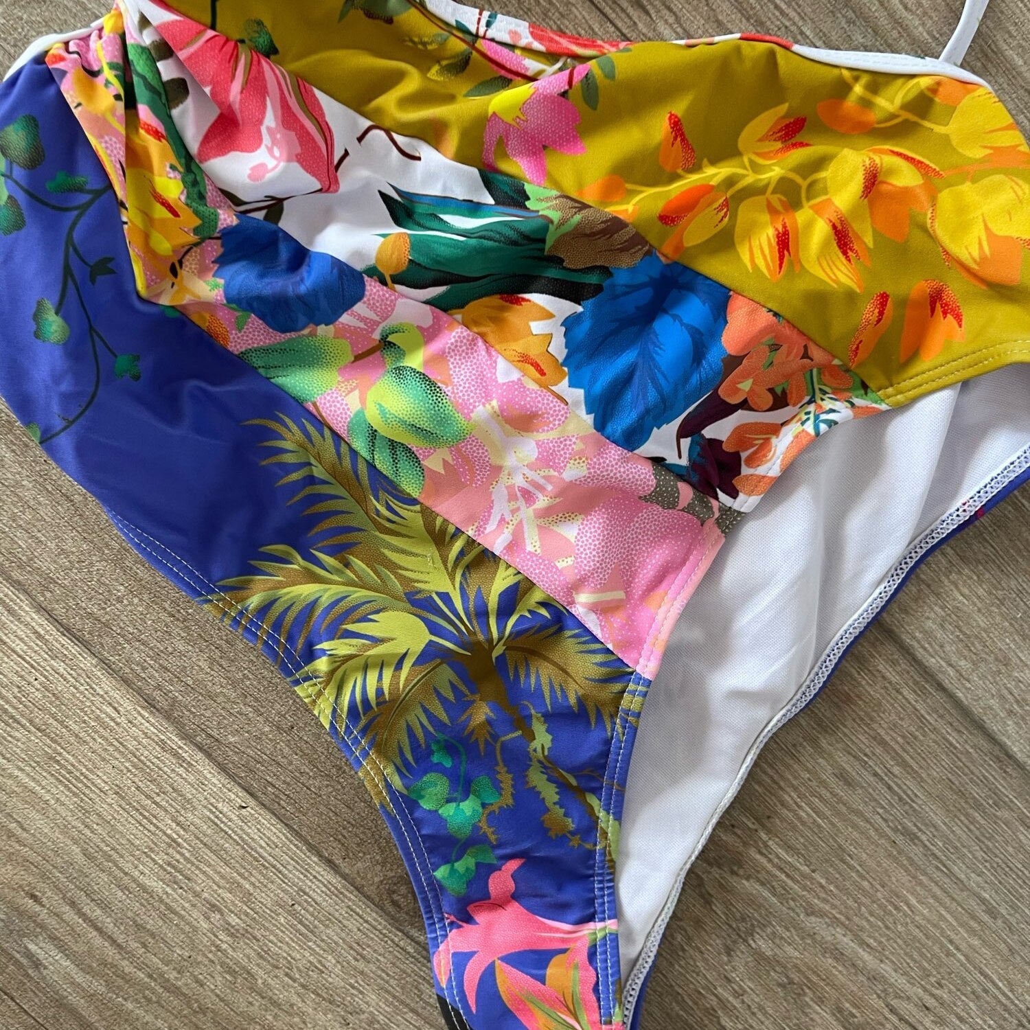 Floral Cutout One-Shoulder One-Piece Swimsuit Tankini Women Swimming Suits Swimwear Patchwork Luxury