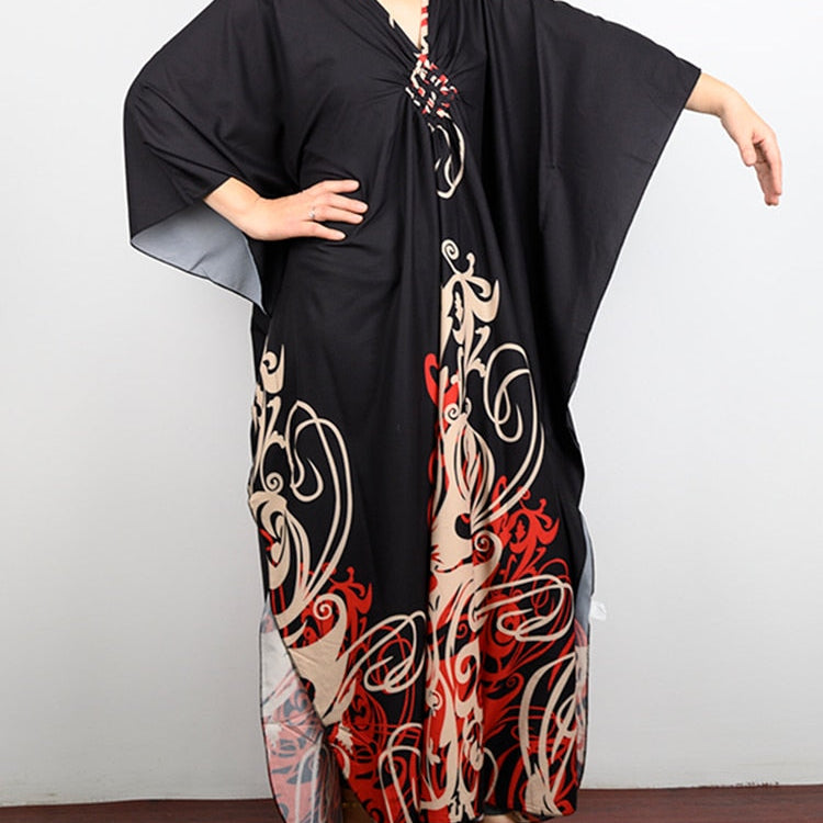 Floral Print Swimsuit Cover Up Robe De Plage Summer Bohemian Dress Loose Beachwear Cover-ups Beach Kaftan Pareo Dress Color 007 One Size