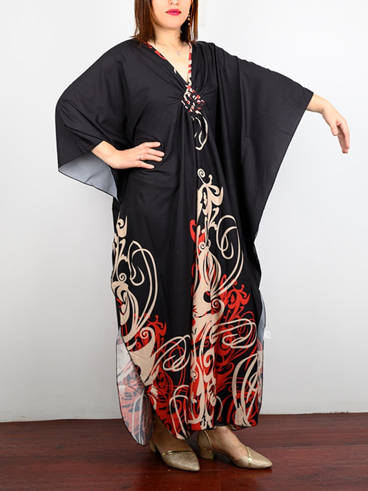 Floral Print Swimsuit Cover Up Robe De Plage Summer Bohemian Dress Loose Beachwear Cover-ups Beach Kaftan Pareo Dress Color 007 One Size